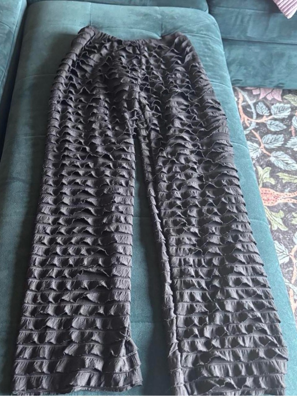balera Black Ruffle-Texture Wide Leg Pants